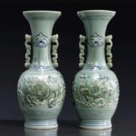 Chinese Blue and Celadon Vases with Kylin Handles